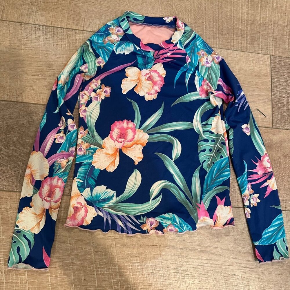 HOBIE GIRLS TROPICAL LONG SLEEVEL RASH GUARD SWIM SHIRT SIZE 8